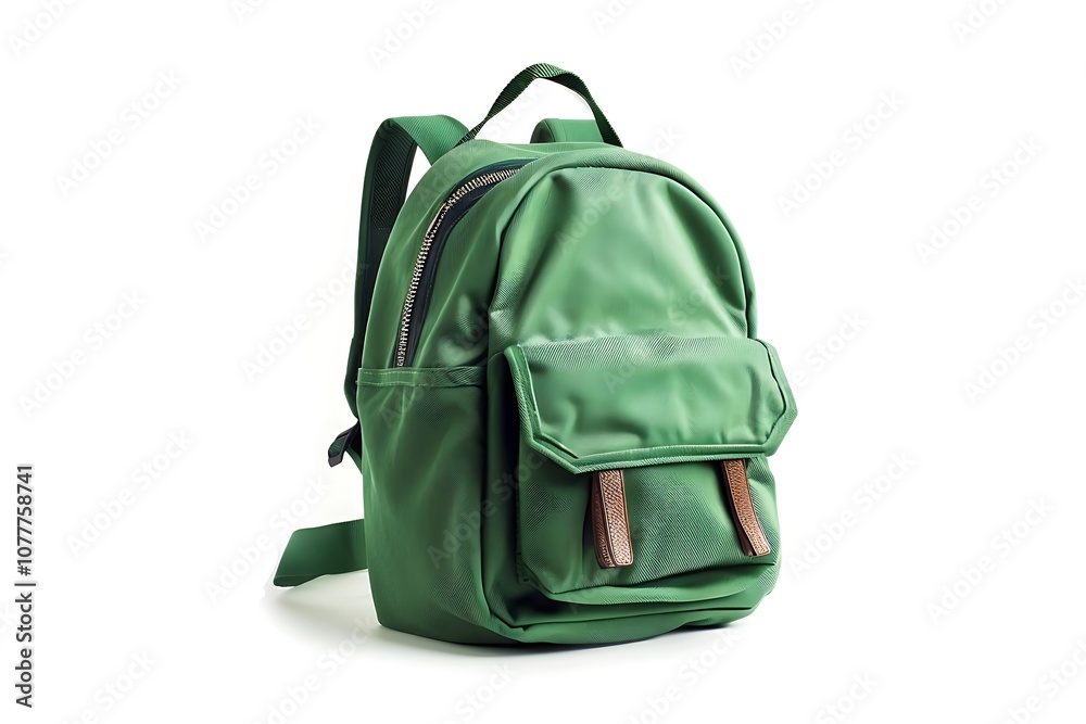 Naklejka premium Green school backpack isolated on white background