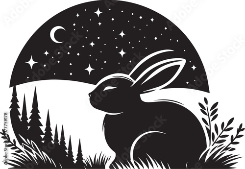 Peaceful rabbit gazing at a starry sky