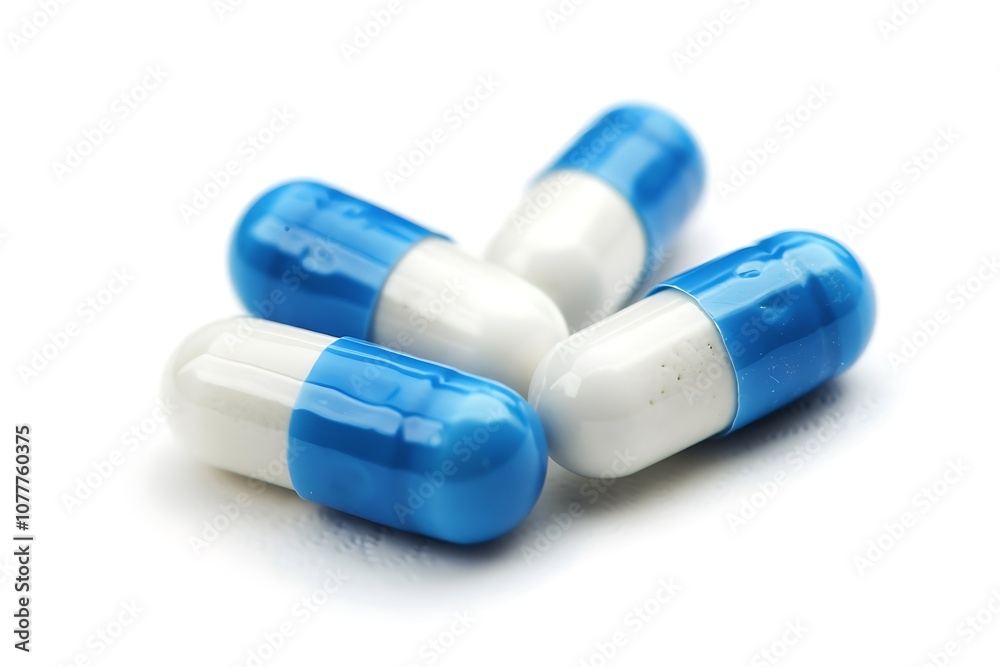 Blue and white capsules pill isolated on white background Blue and white capsules pill isolated on white background
