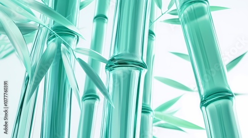 Fototapeta Naklejka Na Ścianę i Meble -  digital technology green glass 3d bamboo forest poster background