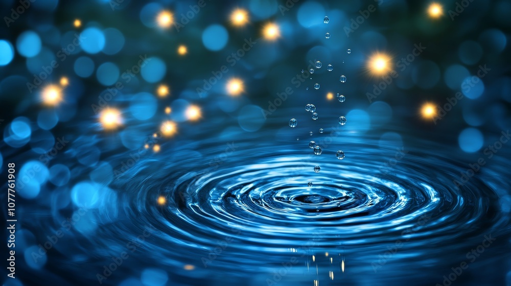 A serene water ripple scene with sparkling lights and droplets. Aquarius Day Background A serene water ripple scene with sparkling lights and droplets. Aquarius Day Background