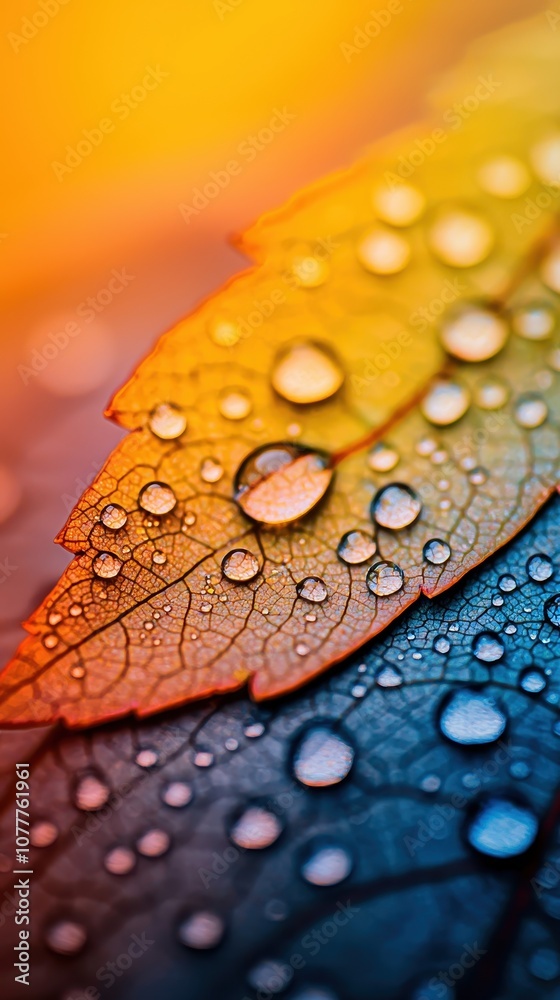A close-up of colorful leaves covered in water droplets, showcasing a beautiful blend of nature’s textures and vibrant hues. A close-up of colorful leaves covered in water droplets, showcasing a beautiful blend of nature’s textures and vibrant hues.