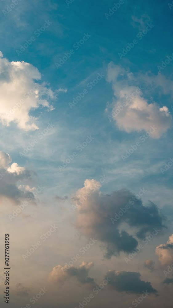 Vertical video - Timelapse of beautiful sky with puffy clouds movement during sunset Vertical video - Timelapse of beautiful sky with puffy clouds movement during sunset