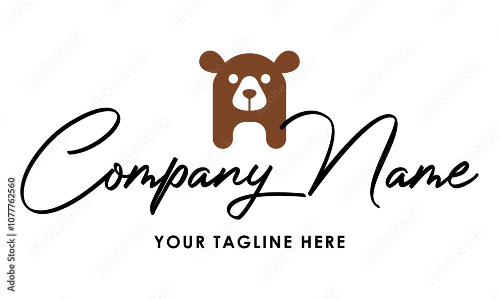 Brown Color Cute cartoon Bear Initial Letter A Logo Design