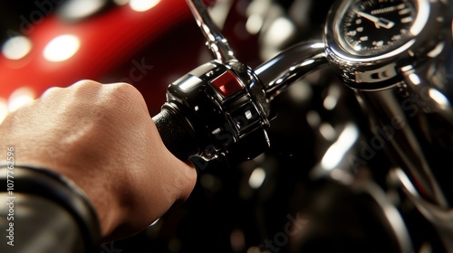 Hand Gripping Throttle on Motorcycle in Studio Lighting photo