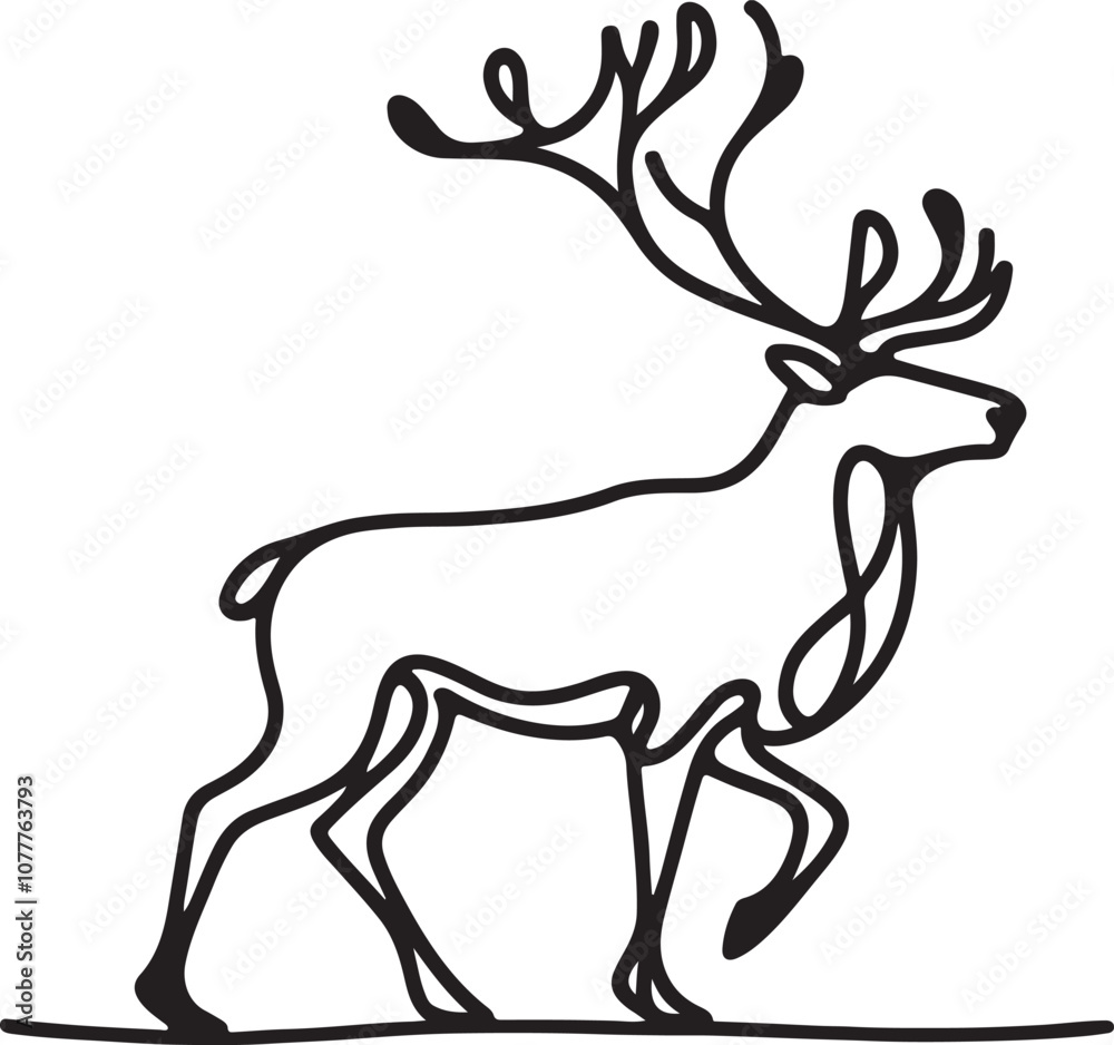 Fototapeta premium continuous one line art hand drawn of reindeer icon vector art illustration