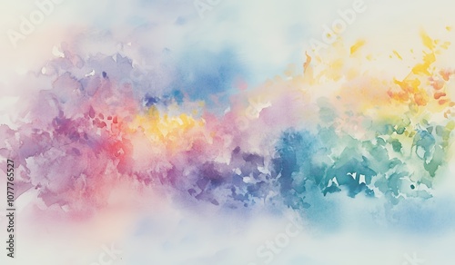 Abstract watercolor background with vibrant colors and clouds.