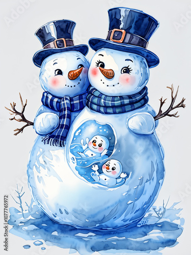 Zwillinge Postkarte Wir sind schwanger Ankündigung Schwangerschaft süße Karte mit schwangerem Schneemann