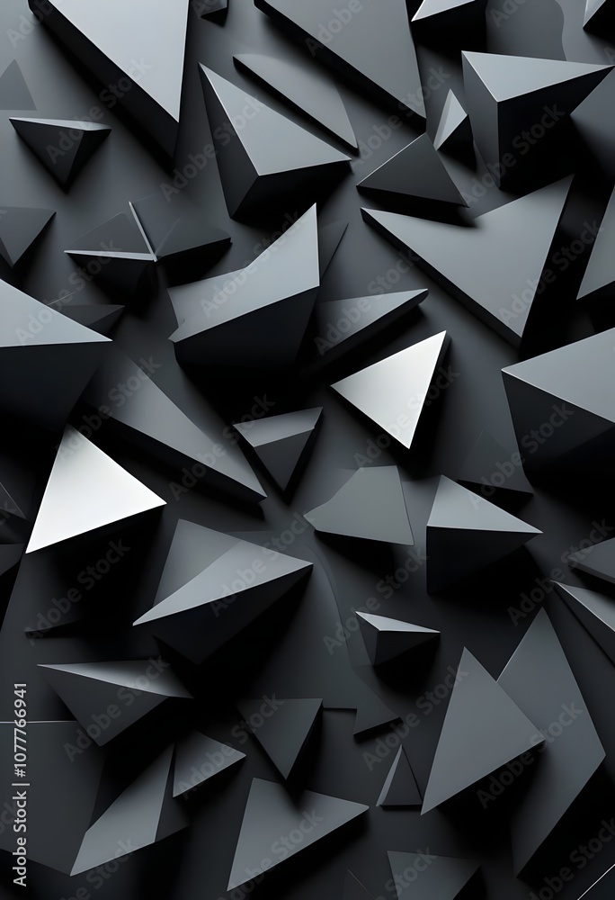 Fototapeta premium Abstract 3D Geometric Shapes Black Triangle Background. Generated AI