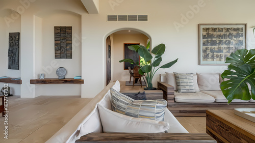 Wallpaper Mural Bright, modern living room featuring stylish furniture, plush cushions, and indoor plants, creating a cozy and inviting atmosphere in an elegantly designed space. Torontodigital.ca