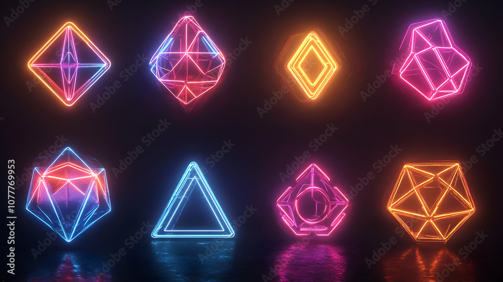 Fototapeta premium Neon Geometric Shapes 3D Render
