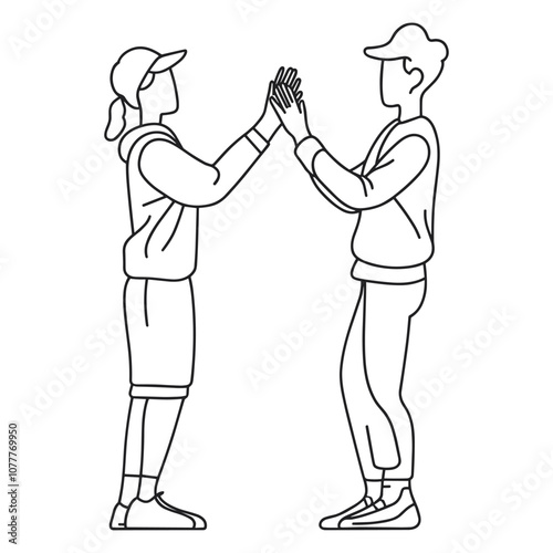 Two Friends High-Fiving - Simple Outline of Friendship Gesture