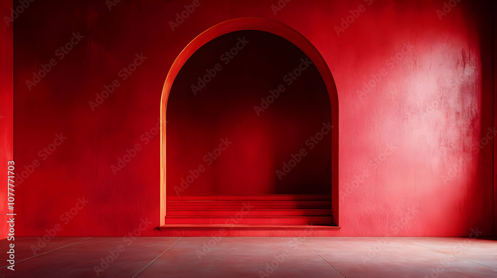 Red Wall with Archway and Stairs - 3D Illustration Red Wall with Archway and Stairs - 3D Illustration
