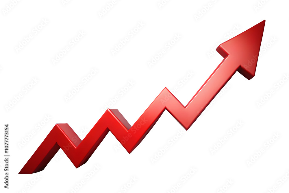 Red upward arrow graph showing rising trend, cut out Red upward arrow graph showing rising trend, cut out