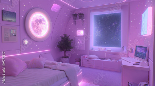 soft space room in purple tones
