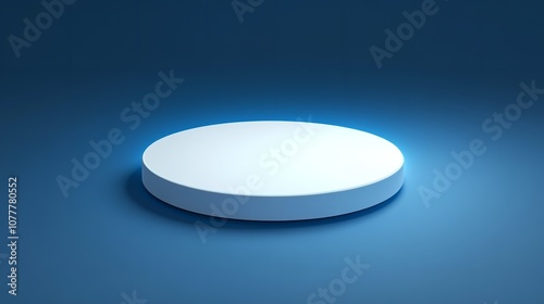 3D Podium Top View on a Blue Background. Round Platform for Display

 photo