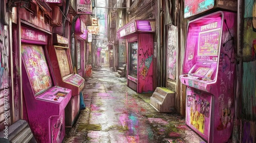 Narrow Alley with Bright Graffiti and Signs - Tokyo Street Scene, Urban Culture