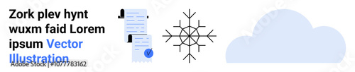Text placeholder, documents, snowflake, cloud. Ideal for websites, presentations, educational materials, weather apps, tech blogs data storage cloud computing. Landing page