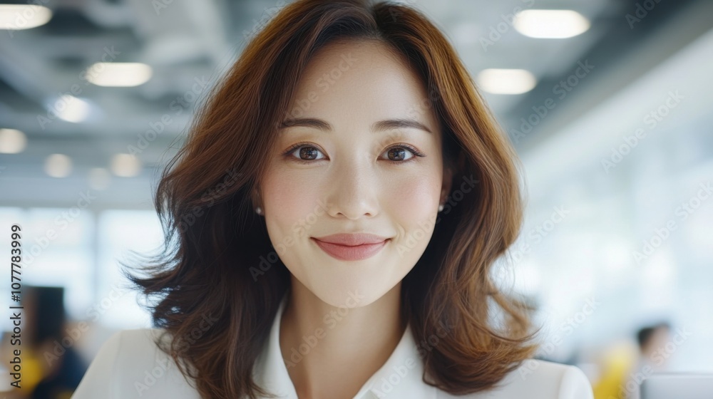 Fototapeta premium モダンなオフィス環境で笑顔を見せるプロのビジネスウーマン