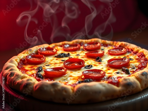 Pizza Pepperoni and Cheese on the dish and clean table.