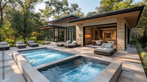 Wallpaper Mural Modern outdoor living space with hot tubs and lush surroundings. Torontodigital.ca