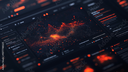 Futuristic Data Visualization Dashboard – Abstract Dark UI with Glowing Red Analytics