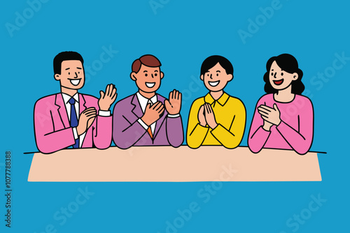 Collective of individuals engaged in clapping, showcasing a moment of shared excitement and encouragement flat vector illustration.