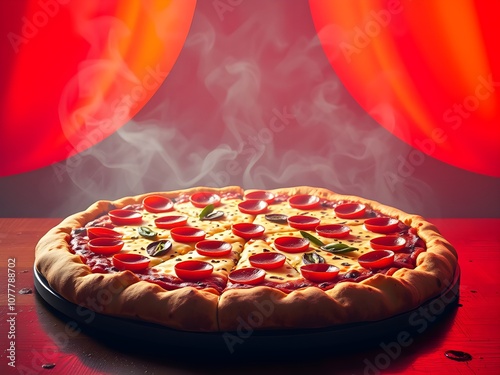 Pizza Pepperoni and Cheese on the dish and clean table.