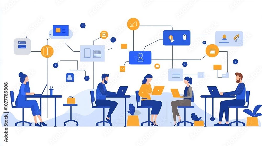 Group of Professionals Utilizing Smartphones Laptops and Tablets for Teamwork and in a Modern Co Working Office Environment Group of Professionals Utilizing Smartphones Laptops and Tablets for Teamwork and in a Modern Co Working Office Environment