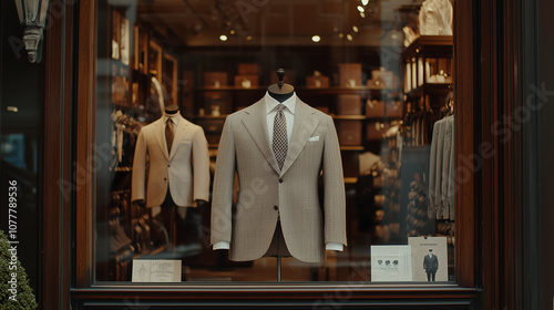 Tailored Elegance: A Beige Suit in a Classic Shop Window 