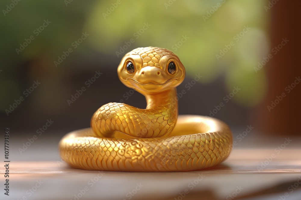 Fototapeta premium Golden Snake Sculpture with Adorable Features