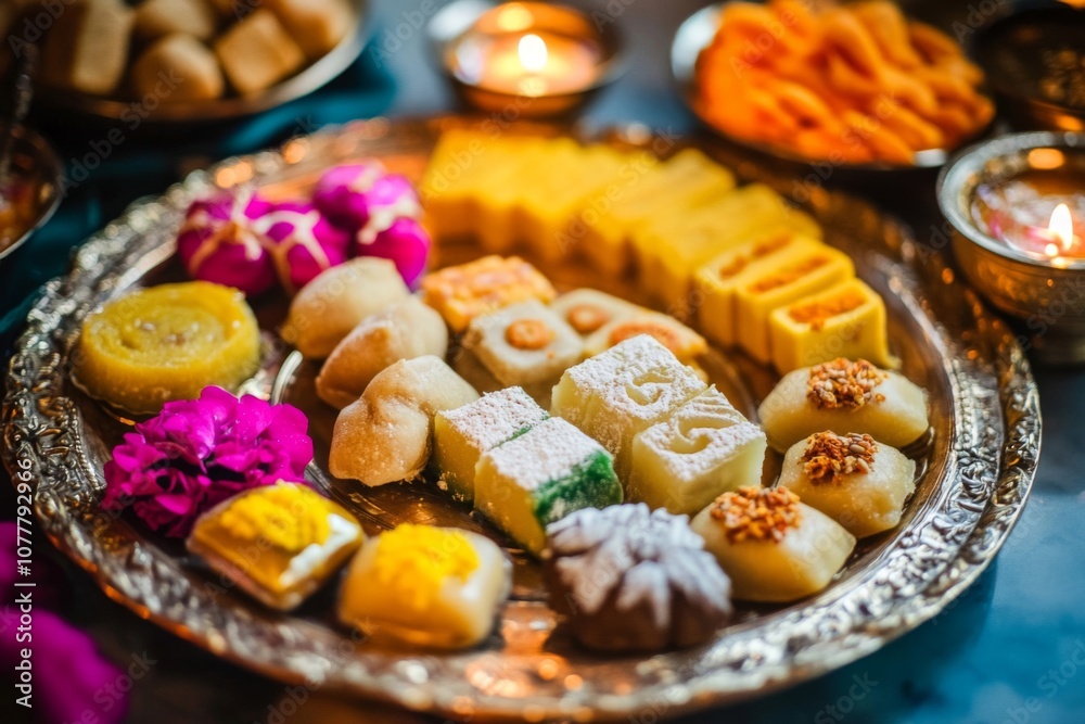 Assortment of Indian Sweets on a Silver Platter