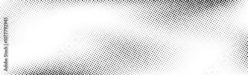 Grunge halftone background. Faded grit noise gradient texture. Black and white sand wallpaper. Wide retro pixelated backdrop. Anime or manga comic style overlay. Halftone gritty frame. Vector