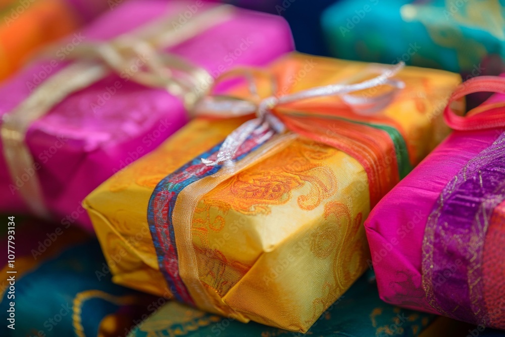 Colorful Wrapped Gifts with Ribbons and Detailing Colorful Wrapped Gifts with Ribbons and Detailing