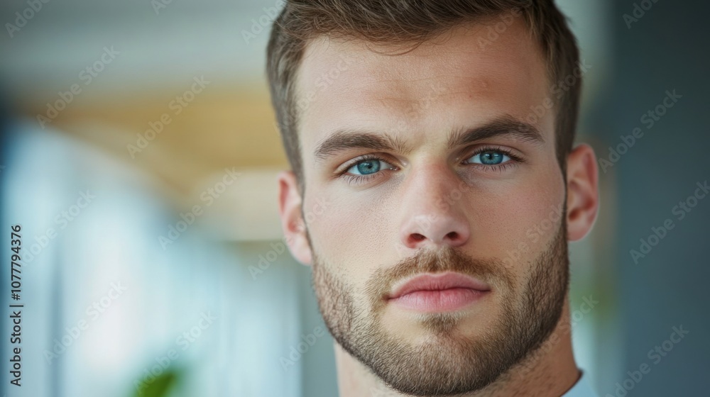 Fototapeta premium 春の風景の中で、柔らかく焦点を合わせた視線を持つ希望に満ちたビジネスマン