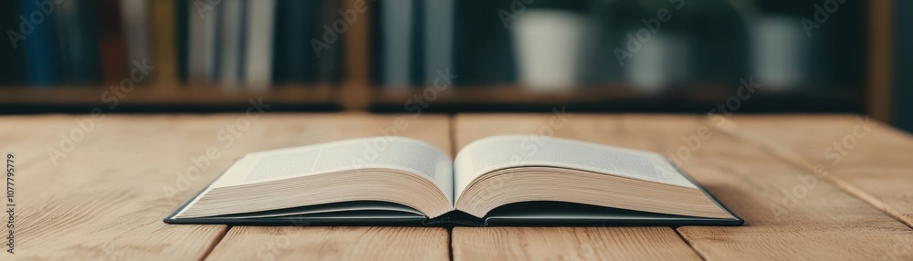 An open book rests on a wooden surface, surrounded by blurred shelves, inviting readers to explore its pages and engage with its content. An open book rests on a wooden surface, surrounded by blurred shelves, inviting readers to explore its pages and engage with its content.