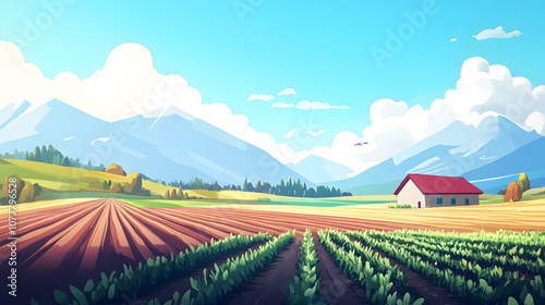 Scenic Countryside Farm Under Blue Sky