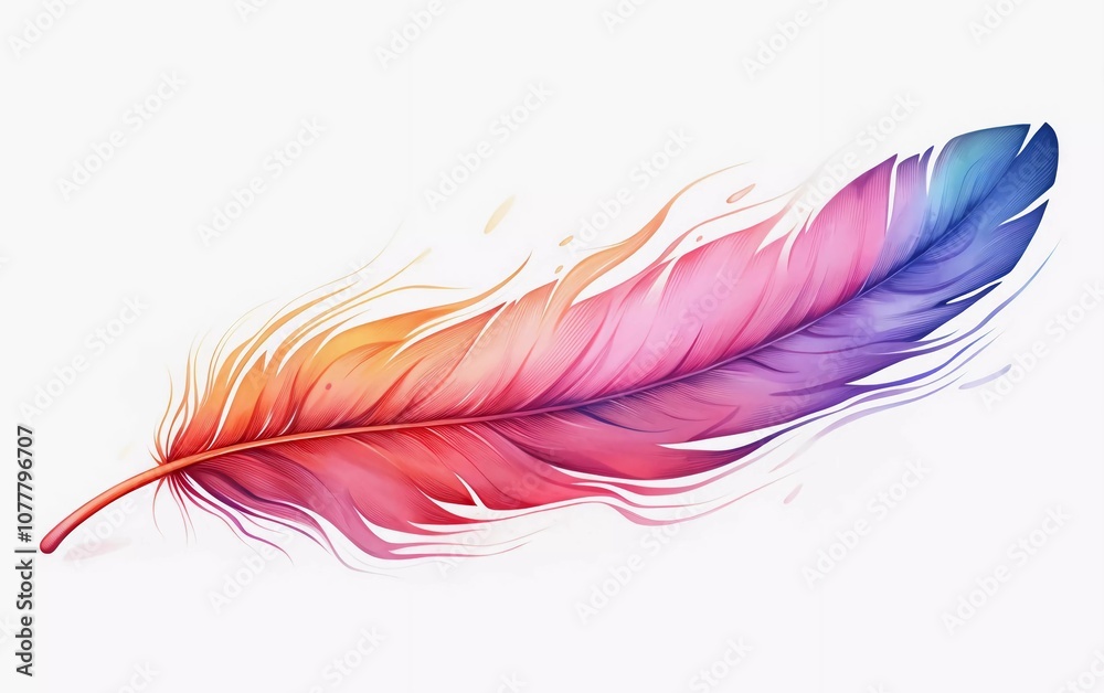 A vibrant, colorful feather with flowing gradients in shades of orange, pink, and blue. A vibrant, colorful feather with flowing gradients in shades of orange, pink, and blue.