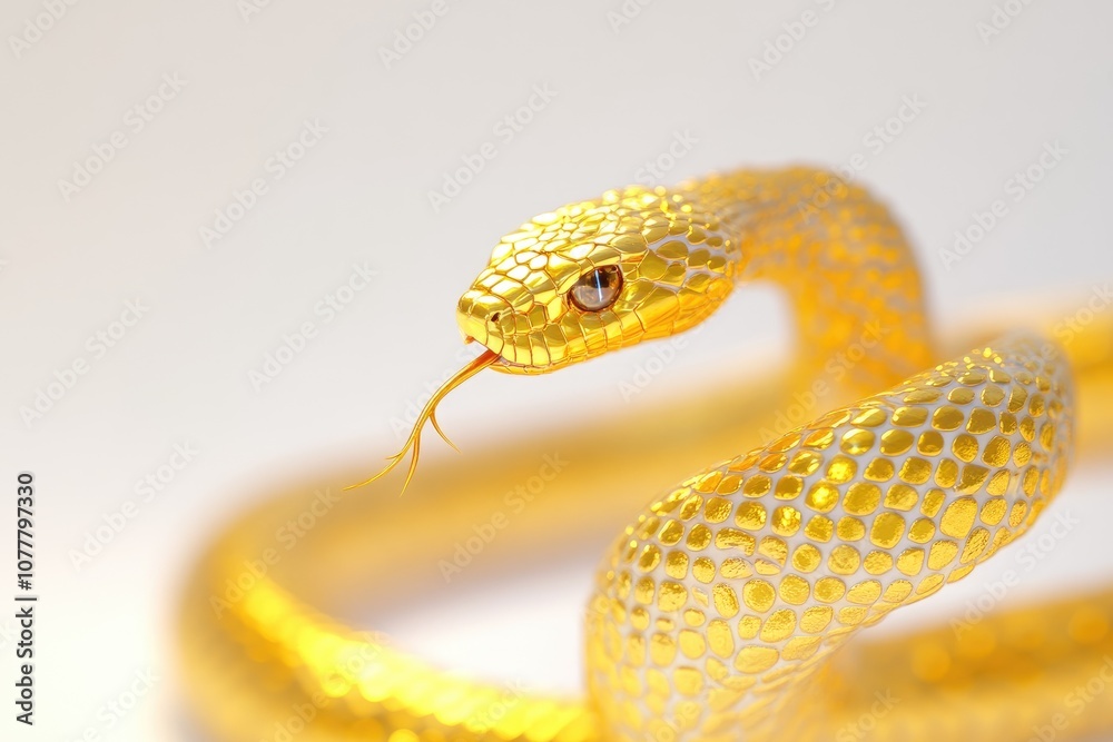 A Golden Snake with its Tongue Out, Close-up