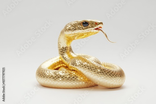 A Golden Snake Coiled with Its Tongue Extended photo