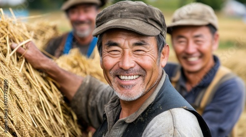 春の季節に日本の田舎の農場で農作物を収穫する外国人労働者 photo