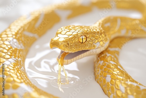 A Golden Snake With Open Mouth Dripping Liquid Gold photo