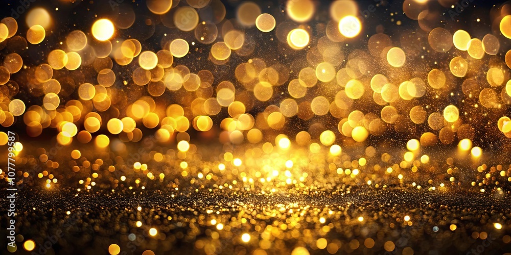 A shimmering expanse of golden glitter sparkles under a canopy of luminous orbs, evoking a sense of celebration and grandeur. A shimmering expanse of golden glitter sparkles under a canopy of luminous orbs, evoking a sense of celebration and grandeur.