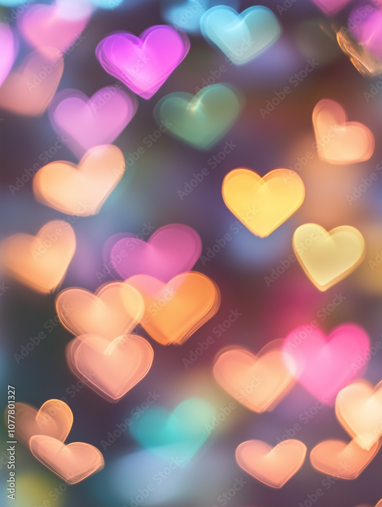 Lights, heart-shaped colorful bokeh. Abstract defocused blurred background. Soft pastel colors. Holiday background, Valentine's day or Christmas. Lights, heart-shaped colorful bokeh. Abstract defocused blurred background. Soft pastel colors. Holiday background, Valentine's day or Christmas.