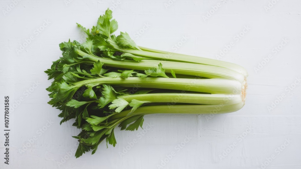 Green celery vegetable on clean white backdrop Green celery vegetable on clean white backdrop