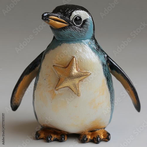 Cute Penguin Figurine with a Gold Star