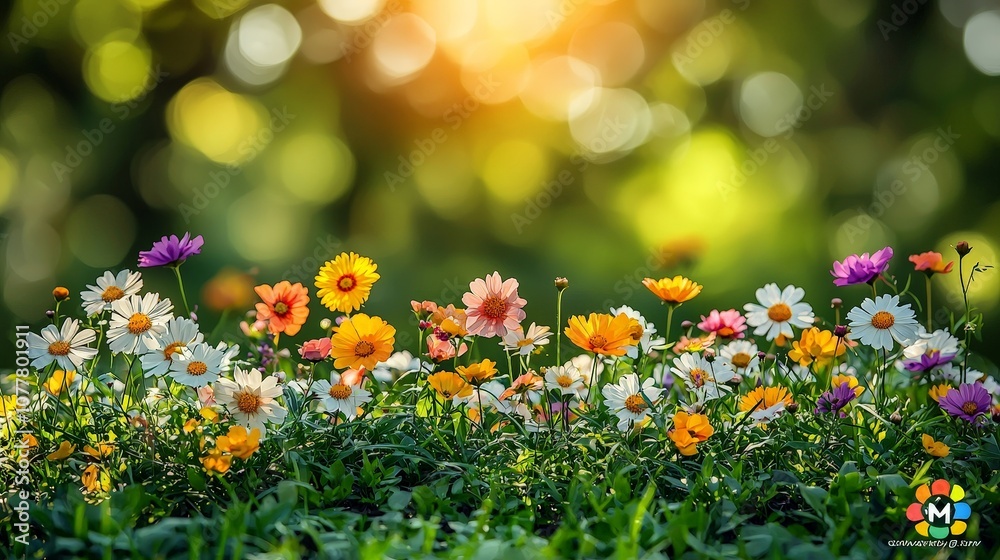 A vibrant field of colorful flowers in soft focus, creating a serene and cheerful atmosphere. A vibrant field of colorful flowers in soft focus, creating a serene and cheerful atmosphere.