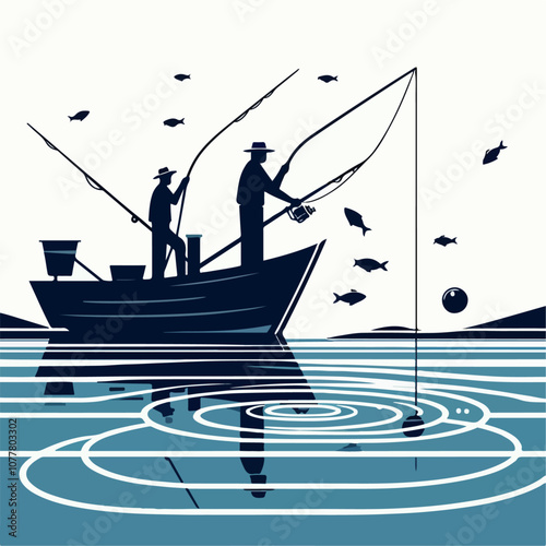 Illustration of a people fishing in the sea