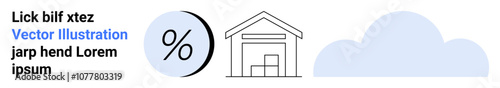 Percentage symbol, warehouse frame, and cloud. Ideal for finance, logistics, storage, cloud computing, real estate marketing and web design. Text placeholder. Simple style. Landing page
