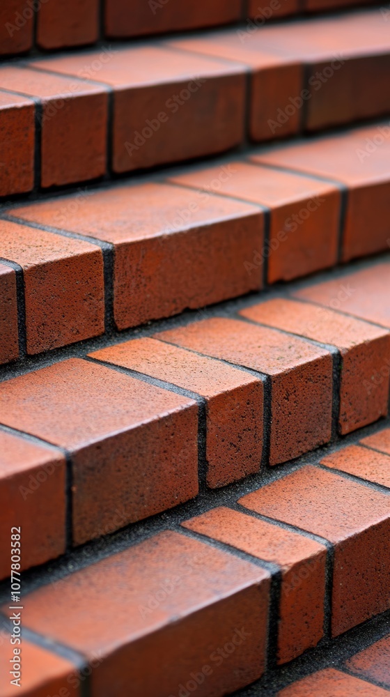 Close-up of textured red brick steps, showcasing the detailed surface and unique patterns suitable for architectural projects, landscaping designs, or renovation themes Close-up of textured red brick steps, showcasing the detailed surface and unique patterns suitable for architectural projects, landscaping designs, or renovation themes